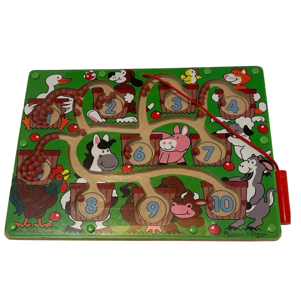 Melissa & Doug Magnetic‎ Wand Number Maze Wooden Toy Farm Animal Counting Game